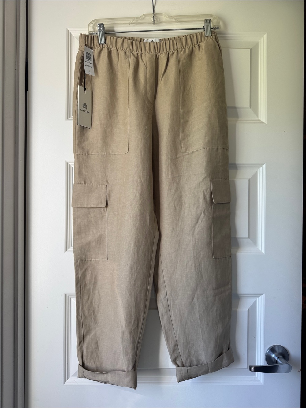 Babaton Beige Cropped Cargo Pants